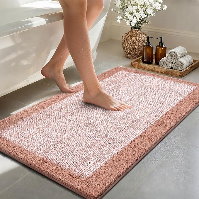 48x24 Long Bathroom Rugs Washable Non Slip, Pink Bath Mat for Bathroom Floor Tub, Soft Absorbent Quick Dry Mats for Shower, Bathtub,Home Decor