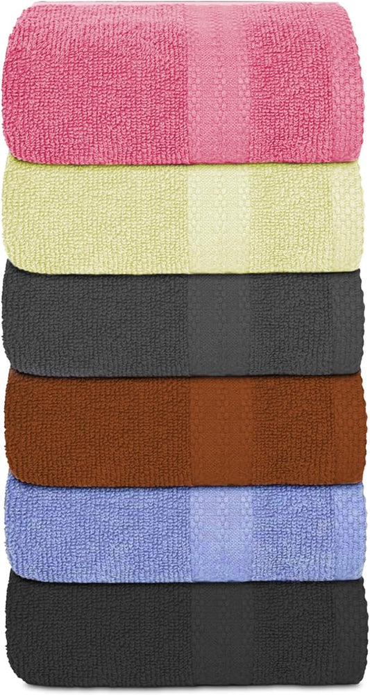 100% Cotton Hand Towel Set – Soft, Absorbent Towels for Bathroom, Kitchen & Gym Use – Durable, Reusable & Machine Washable Towels - Multi-Color, 16 x 28 Inches, Pack of 6