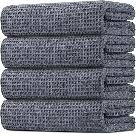 HOMEXCEL Waffle Bath Towels Set 4 Pack, Premium Microfiber Bathroom Towels, Ultra Soft, Lightweight, Highly Absorbent and Quick Dry Towel for Bathroom, Gym, Shower, Hotel, and Spa, 27 x 54 Inch, Grey