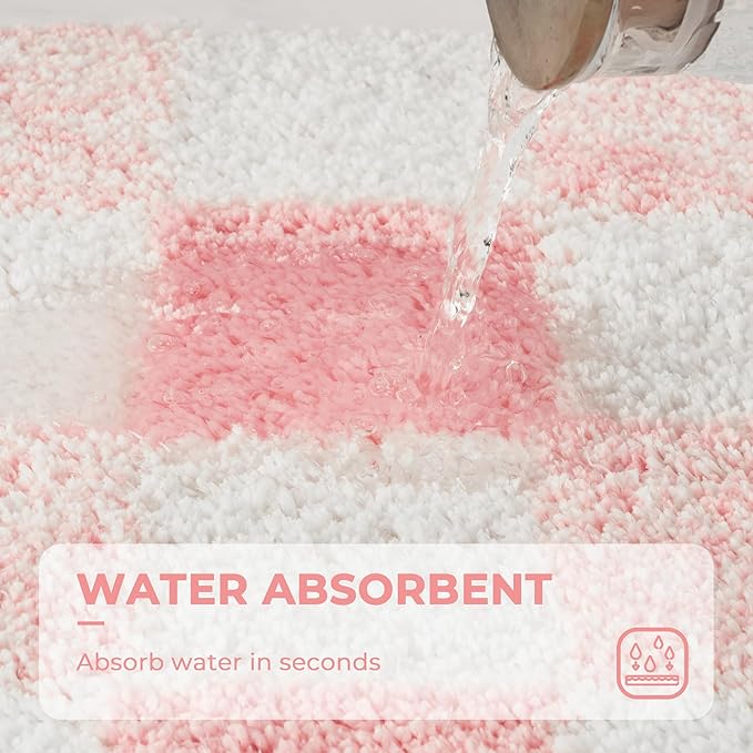 GRANNY SAYS Checkered Pink Bathroom Rugs Decor,32" x 20",Fluffy Rug, Absorbent Microfiber Ultra Soft Bath Mat Washable, Non-Slip Bath Mats for Bathroom, Cute Floor Mat for Tub, Shower, Bedroom