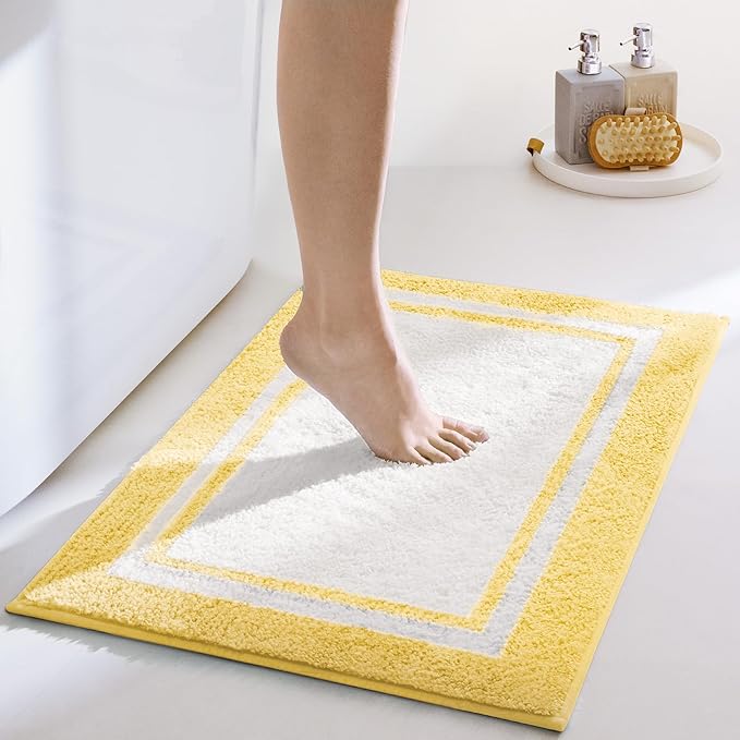 GRANNY SAYS Microfiber Bathroom Rugs Non Slip Washable, Water Absorbent Bathroom Mats for Tub Non Slip, Soft Bath Mats for Floor & Shower, Bath Rug, 16" x 24", Black Bath Rug, Yellow