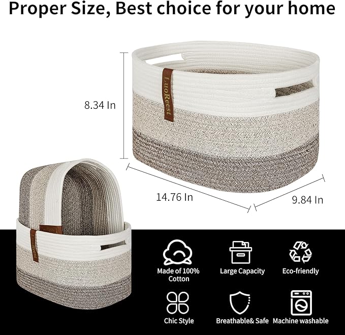 Storage Basket Woven Baskets for Organizing | Woven Rope Basket Bins Cube Shelf Closet Storage Baskets | 15×10×9” Cute Baby Basket for Nursery | 3 Pack (Gradient Yellow)