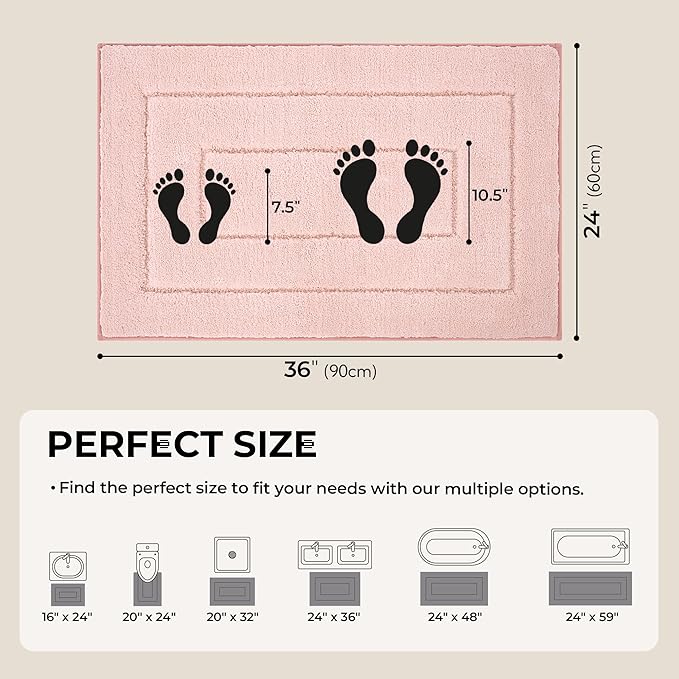 GRANNY SAYS Pink Bathroom Rugs Non Slip Washable, 24"x 36" Soft Bath Mats for Bathroom, Microfiber Shag Rug, Absorbent Bath Floor Mat, Large Bath Rug for Shower, Tub, Bedroom