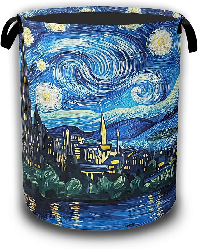 Starry Night Laundry Basket,Waterproof Foldable Laundry Hamper,Dirty Clothes Basket, Linen Bin Storage Organizer Collection 16" x 20.8"