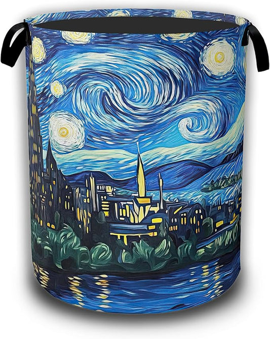 Starry Night Laundry Basket,Waterproof Foldable Laundry Hamper,Dirty Clothes Basket, Linen Bin Storage Organizer Collection 16" x 20.8"