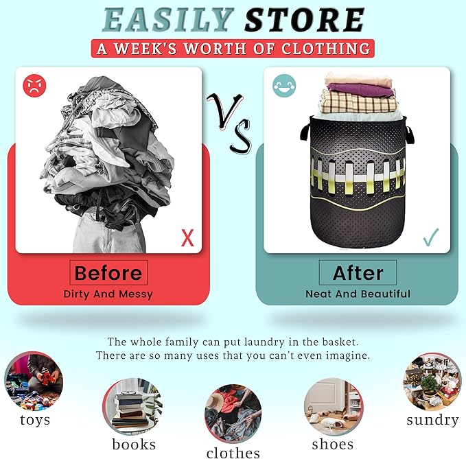 Grey Golden Baseball Texture Laundry Basket Sport Funny Laundry Hamper Foldable Oxford Cloth Colorful Tote Bag Clothes Toy Storage Bucket 18.9" x 16.5"For Bathroom/Laundry Storage/Bedroom