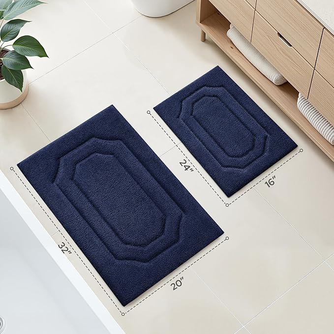 HOMEIDEAS Navy Blue Bathroom Rugs, Extra Soft and Absorbent Microfiber Plush Bath Mat with Non Slip Backing(Navy Blue)