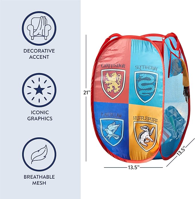 Harry Potter Pop Up Hamper with Durable Carry Handles, 21" H x 13.5" W X 13.5" L