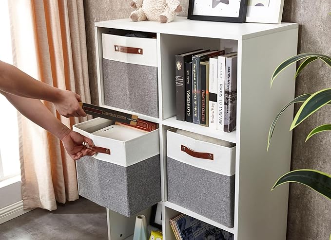 DECOMOMO Kallax Storage Cubes - 13x15x13 Storage Bins, Baskets for Organizing Shelves (Grey and White, 3-Pack)