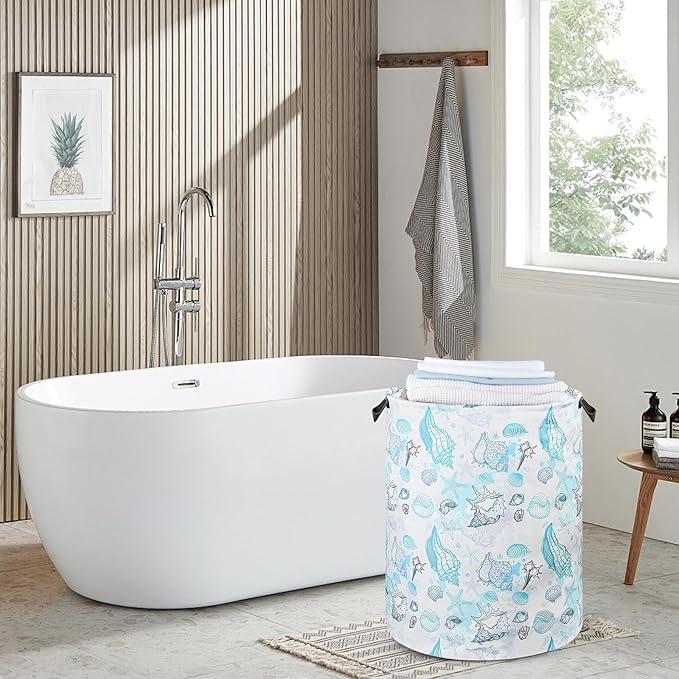 Beach Laundry Basket for Ocean Room Decor Coastal Sea Nursery Hamper Gift for Kids Boys Bin for Bathroom Bedroom Dorm, 17.71"x13.77"