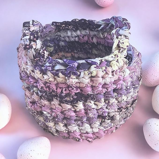 AMISH BASKETS AND BEYOND Infant Crochet Easter Basket Handmade Light Dark Purple Soft Cloth with Handles