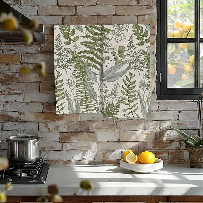 Green Fern Leaves Hand Towel for Bathroom Set of 2,Watercolor Botanical Plant Leaves Bathroom Hand Towel,Soft Absorbent Decorative for Hotel Home Decor
