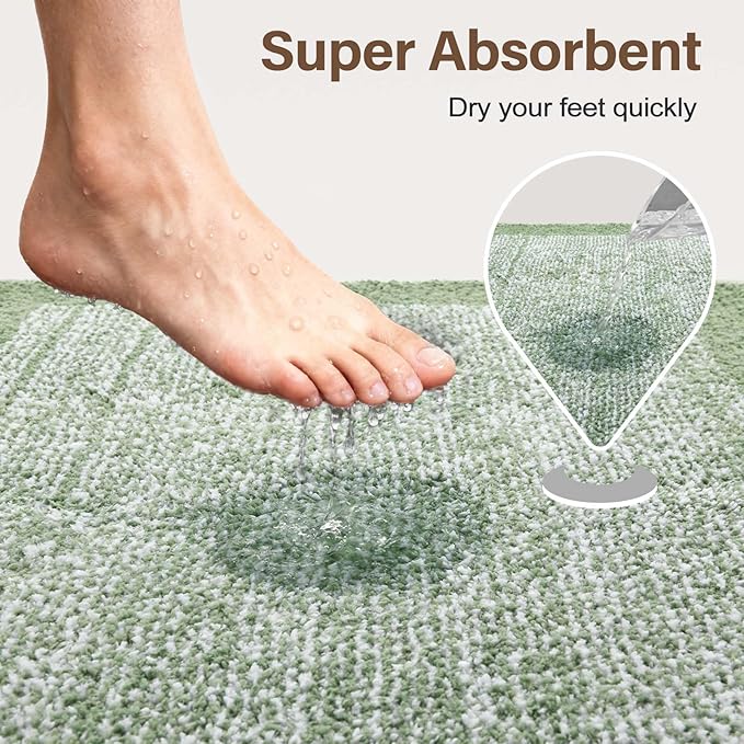 36x24 Large Bathroom Rugs Washable Non Slip, Green Bath Mat for Bathroom Floor Tub, Soft Absorbent Quick Dry Mats for Shower, Bathtub,Home Decor
