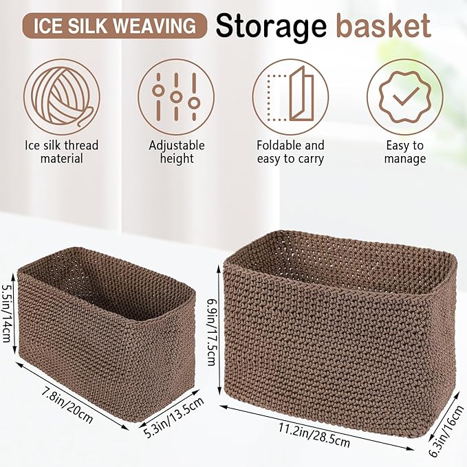 Ice Silk Thread Storage Basket 2-Piece Set - Large Capacity Breathable Organizer Box for All Crochet, Knitting Supplies and Craft Projects.（Khaki）