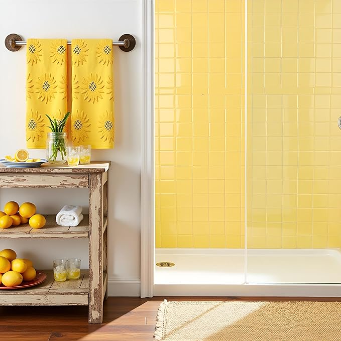 2pcs Sunflower Hand Towels for Bathroom Decorative Towels Set 100% Cotton Yellow Jacquard Spring Summer Floral Bath Towels Dish Kitchen Towels Kitchen Bathroom Decor Gift (Sunflower Yellow)