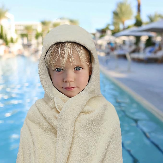 ORIGINAL KIDS Hooded Bath Towel Wrap - Ultra Soft 100% Cotton Terry Large Oversized Hooded Kids Towel - Toddler Big Kid Shower Pool Beach Towel - Absorbent Quick Dry Easy Care Gift - 30 x 54 - Ivory