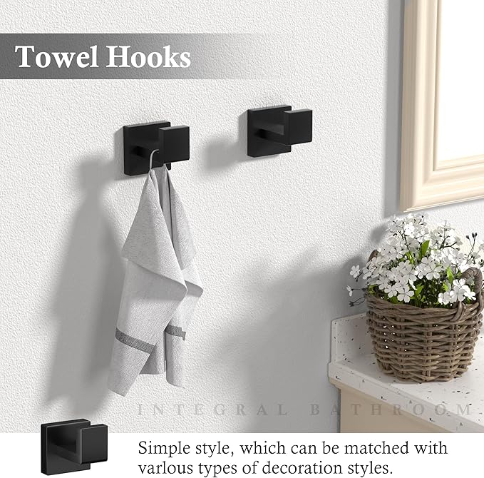 10-Pieces Matte Black Bathroom Accessories Set, 23.6 Inch Bath Towel Bar Set, SUS 304 Stainless Steel Bathroom Hardware Set, Towel Racks for Bathroom Wall Mounted.