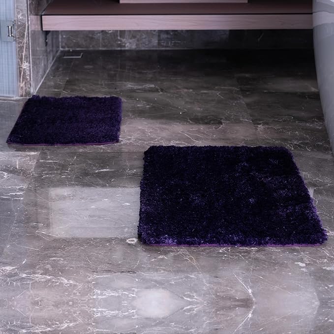 3 Pieces Luxury Bathroom Rug Set with U-Shaped Toilet Rug, Non-Slip Rubber Bottom, Thick Microfiber Fluffy Plush, Water Absorption, Quick Dry, Ultra Soft, Bath Mats for Bathroom, Tub(Purple)