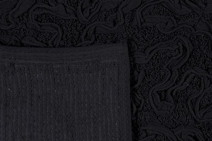 Home Weavers Bell Flower Toilet Tank Lid Cover – 10"x22", 100% Cotton, Tufted, Soft & Absorbent, Non-Slip, Machine Washable Bathroom Décor, Black