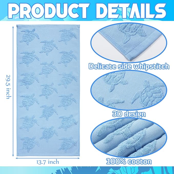 2 Pcs Sea Turtle Hand Towels for Bathroom 100% Cotton Jacquard Weave Hand Towels Ocean Blue Soft Absorbent for Spring Summer Kitchen Bathroom Home Decor, 29.5 x 13.8 Inch