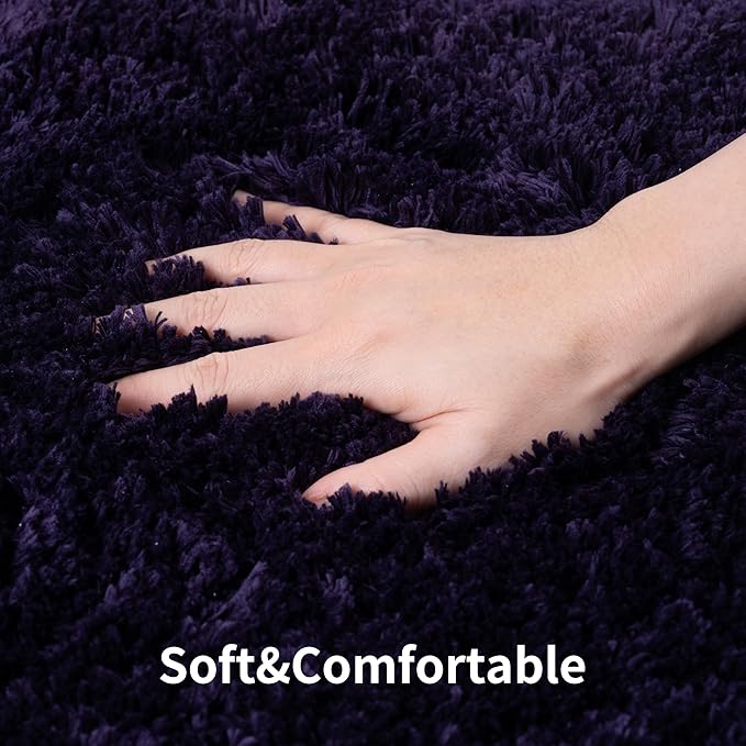 3 Pieces Luxury Bathroom Rug Set with U-Shaped Toilet Rug, Non-Slip Rubber Bottom, Thick Microfiber Fluffy Plush, Water Absorption, Quick Dry, Ultra Soft, Bath Mats for Bathroom, Tub(Purple)