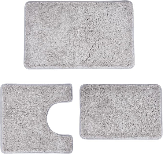 3 Pieces Luxury Bathroom Rug Set with U-Shaped Toilet Rug, Non-Slip Rubber Bottom, Thick Microfiber Fluffy Plush, Water absorption, Quick Dry, Ultra Soft, Bath Mats for Bathroom, Tub(Light Grey)