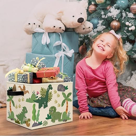 Tropical Dinosaur Storage Bins Box with Handles, Sage Green Plant Nursery Laundry Basket Hamper Collapsible Clothes Toys Organizer for Kids Boys Room Nursery Playroom Bathroom