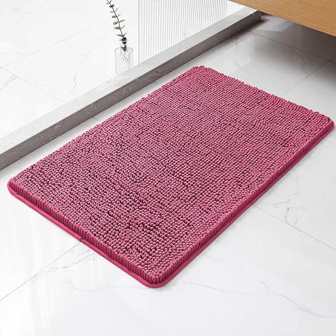 Hot Pink Bathroom Rugs 20"x32" - Thick Plush Chenille Non-Slip Bath Mat - Absorbent, Washable, Soft Decor for Sink, Shower, Tub, Kitchen, Home Accessories