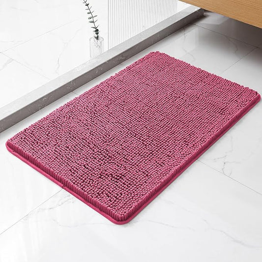 Hot Pink Bathroom Rugs 20"x32" - Thick Plush Chenille Non-Slip Bath Mat - Absorbent, Washable, Soft Decor for Sink, Shower, Tub, Kitchen, Home Accessories