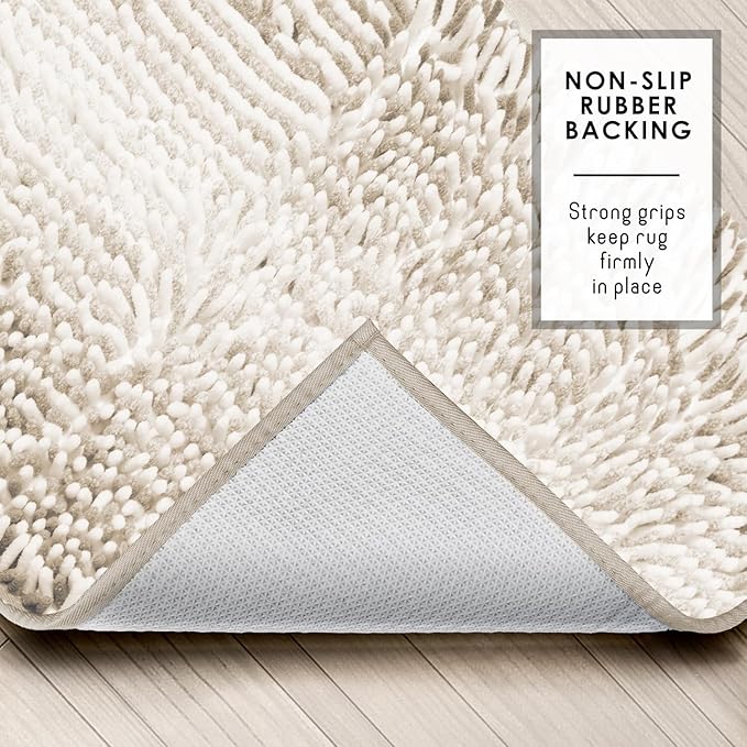 Hearth & Harbor Bathroom Rugs, Chenille Bath Mat - Machine Washable Bath Mats for Bathroom Non-Slip Backing Rubber, Quick Dry Bathroom Mat, 20 x 32 - Ombre Beige