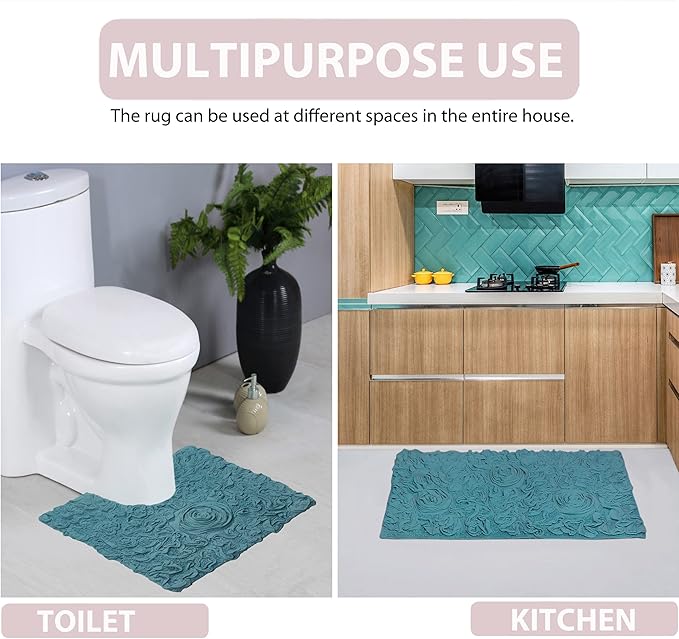 Home Weavers Bell Flower Collection 100% Cotton Tufted Bath Rugs, Extra Soft and Absorbent Bath Rugs, Non-Slip Bath Mats, Machine Washable, Bath Mats for Bathroom Floor and Tub, 22" Round, Blue