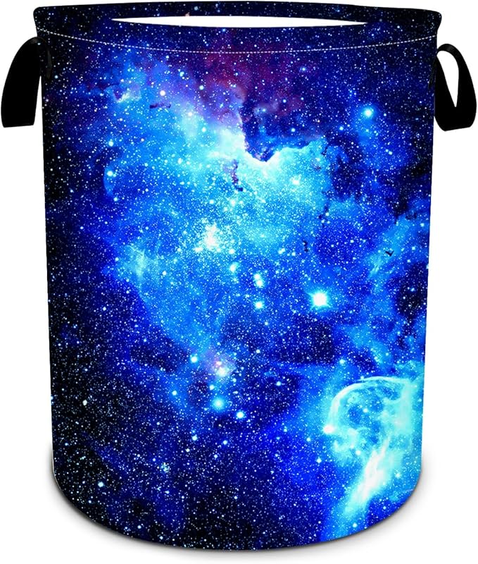 Blue Galaxy Laundry Basket, Universe Starry Sky Laundry Hamper Funny Tote Bag Dirty Clothes Storage Bucket Toy Organizer for Bathroom/Laundry/Bedroom 15.7"x19.6"