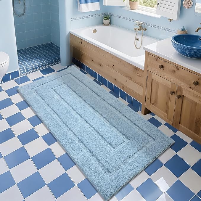 HOMORE Bathroom Runner Rug 24x70 Inch, Thick Soft and Absorbent Microfiber Bath Runner Rug, TPR Backing Non Slip Bath Mat, Washable Plush Bath Rug for Bathroom Floor Shower Tub Sink, Light Blue