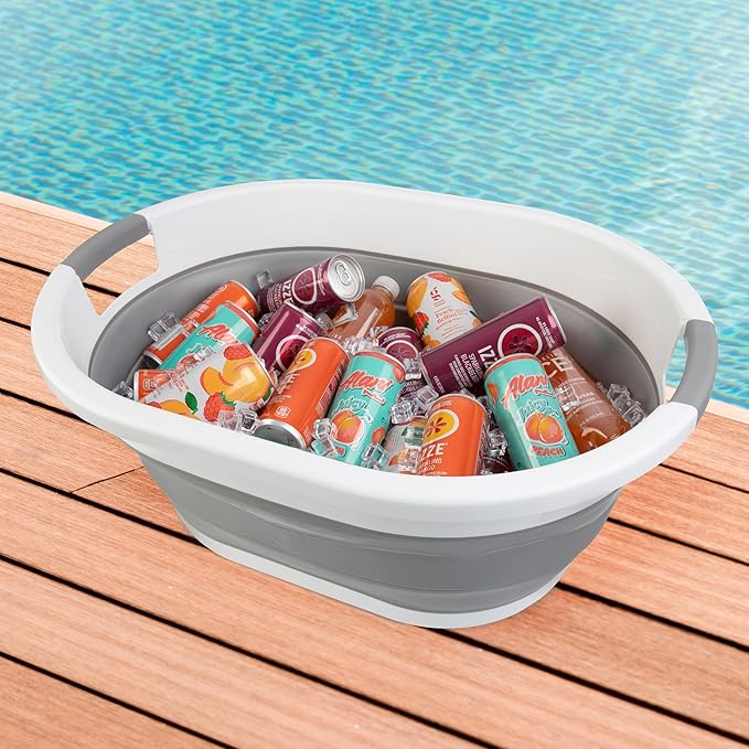 Collapsible Laundry Basket - 39L (10.3-Gallon) Portable Sink - Multipurpose Plastic Bin, Hamper, or Ice Bucket - Camping Essentials by Wakeman Outdoors (Gray)