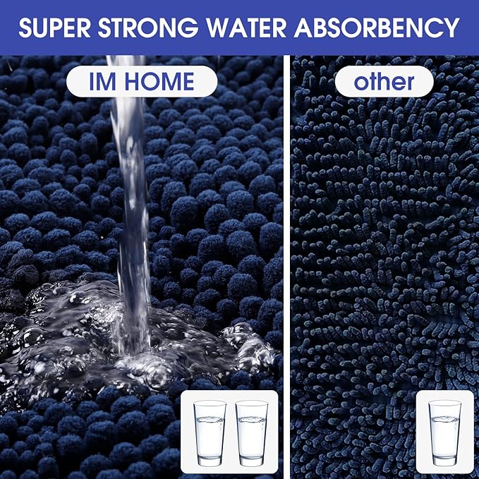 ACCUMTEK Extra Long Striped Navy Blue Bathroom Rug Mat 70"x24" Ultra Soft, Non Slip Chenille Bath Rugs, Absorbent Plush Shaggy Bath Mats for Bathroom, Bedroom, Kitchen, Shower, Tub