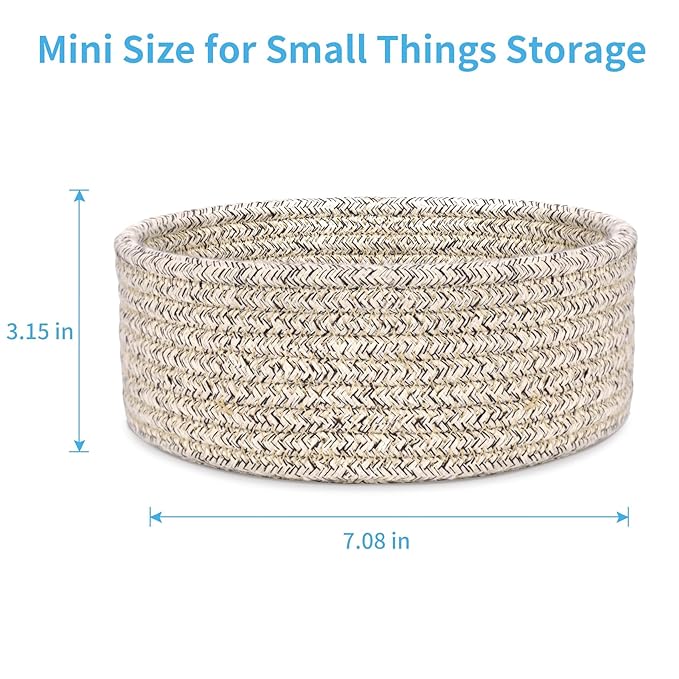 ABenkle 2 Pack Small Baskets, Cotton Rope Woven Basket, Cute Mini Tiny Storage Baskets, Decorative Boho Basket for Nursery Living Room Bedroom Shelf, Empty Gift Basket - Mixed Brown