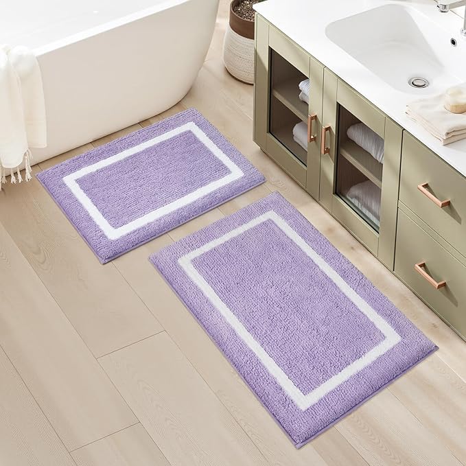 HOMEIDEAS Bathroom Rugs Sets 2 Piece, Super Soft and Absorbent Microfiber Tufted Bath Mats, Non-Slip and Machine Washable Bath Rugs(Lavender)