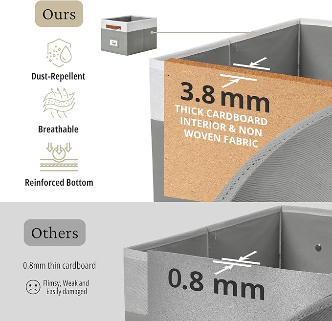 DECOMOMO Storage Baskets for Shelves - Large 15"x11"x10" Foldable Fabric Storage Bins, Baskets for Organizing with Labels (Grey & White, 4pcs)