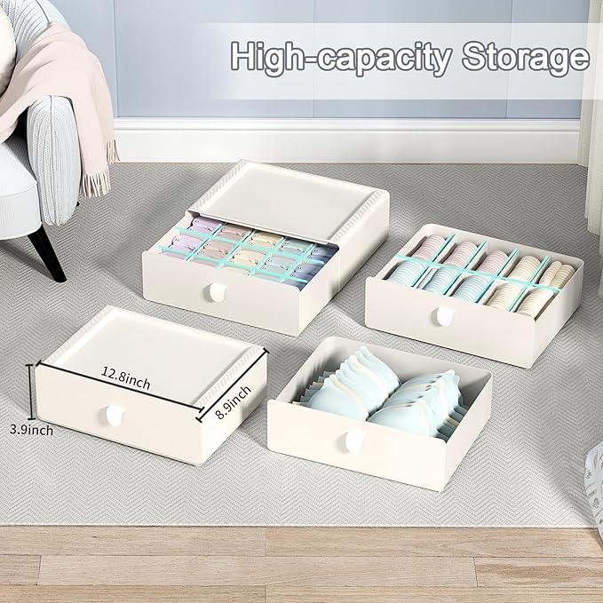 Underwear Organizer Drawer, 1 Cell Plastic Bras Drawer, Stackable Closet Organizer, Storage Box for Socks, Panties, Snacks, Beige