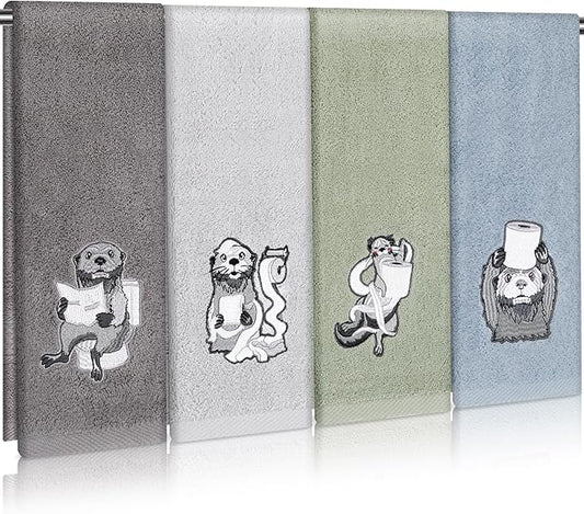 4 PCS Otter Hand Towels for Bathroom 29" x 13" Funny Gifts for Women Otter Decor Hand Towels for Bathroom, Kitchen, Valentines Day Gifts Cute Animal