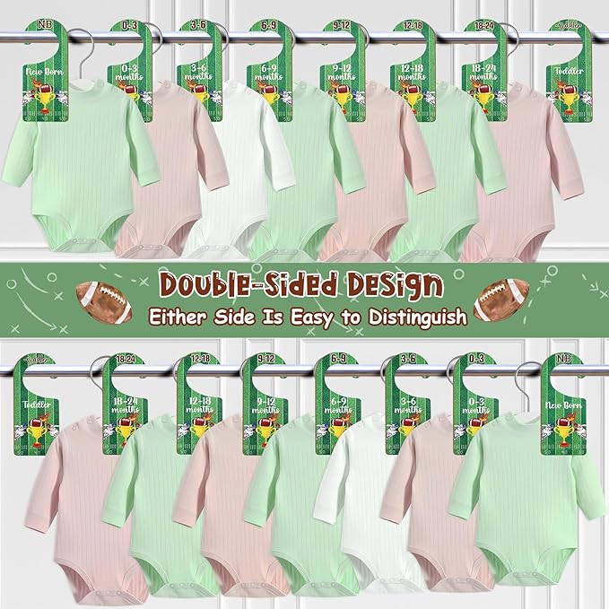 Baby Closet Dividers 8PCS, Football Theme Wooden Double-Sided Clothes Size Hanger Organizer from Newborn to Toddler for Nursery Decor Baby Shower Birthday Gift