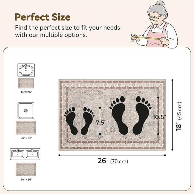GRANNY SAYS Boho Bathroom Rugs 26"x 18" Non-Slip, Quick Dry & Washable, Vintage Bath Rug, Distressed Farmhouse Plush Velvet Bath Mat, Absorbent for Shower Toilet Sink, Pet Friendly - Flower Beige