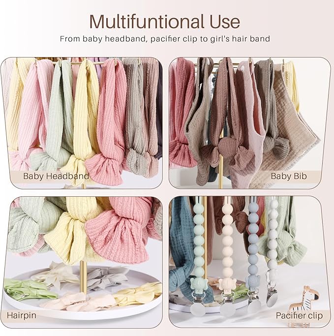 POVETIRE Baby Headband Holder Hair Bow Organizer for Girls,Metal Hair Ties Display Nylon Hairband Storage Head Wrap Stand Accessories Organizer for Newborn Infant Toddler