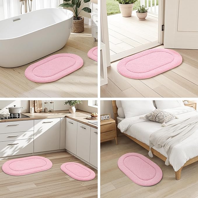 HOMEIDEAS Bathroom Rugs Sets 2 Piece, Soft Bathroom Mats and Absorbent Microfiber Machine Washable Bath Mats for Shower Room, Bathtub, Kitchen (20" x 32" + 16" x 24", Pink)