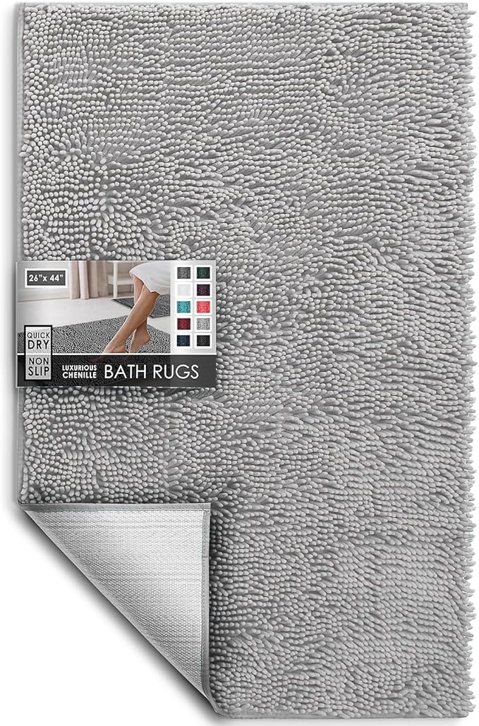 Hearth & Harbor Bathroom Rugs, Chenille Bath Mat - Machine Washable Bath Mats for Bathroom Non-Slip Backing Rubber, Quick Dry Bathroom Mat