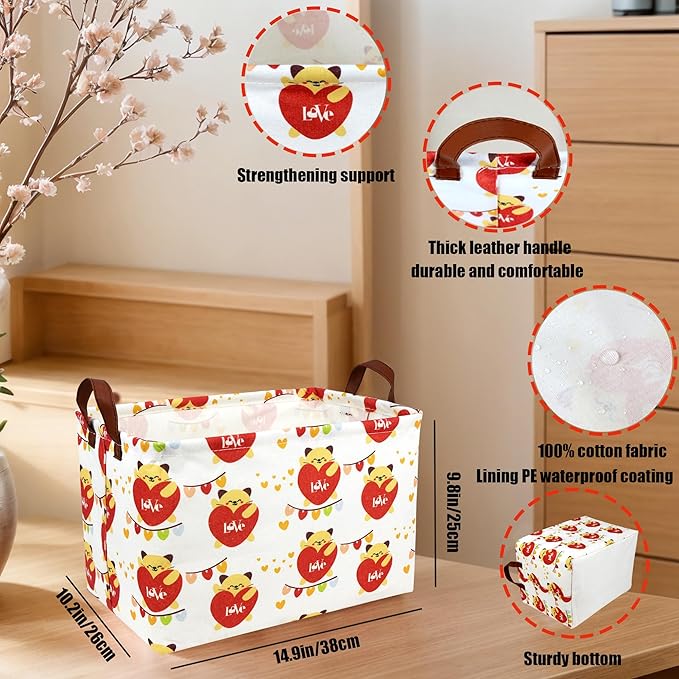 Valentine's Day Basket Gift for Empty Cute Heart Large Storage Bin for Kid and Baby Room Décor (Cat Love)