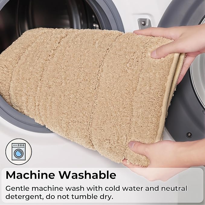 GRANNY SAYS Bathroom Rugs Sets 3 Piece, Soft Absorbent Microfiber Bath Mats for Bathroom Non Slip Washable, U-Shaped Toilet Bath Rugs for Tub Shower (Beige, 16" x 24" + 20" x 32" + U Shaped 20" x 24")