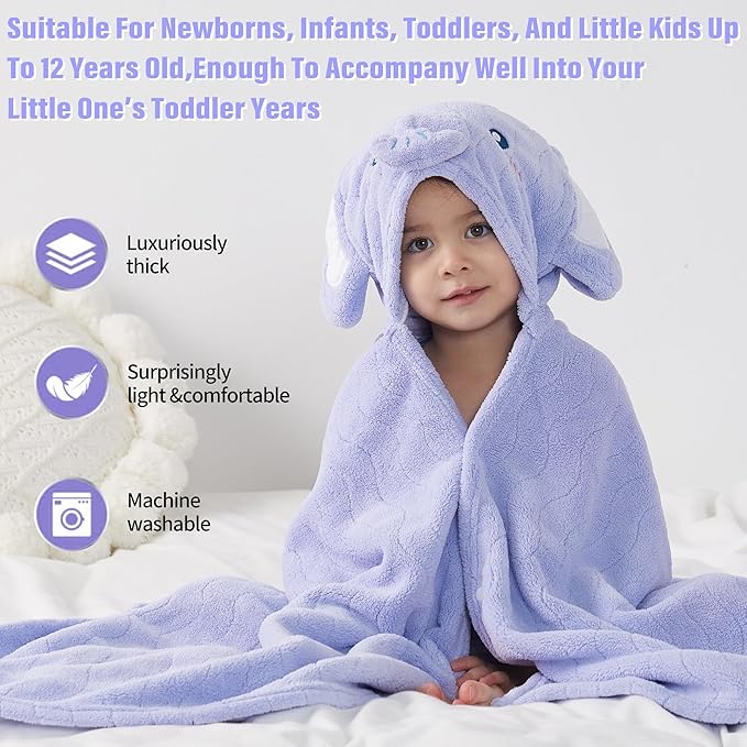 Hooded Towel for Kids, 2 Pack Coral Fleece Kids Bath Towels, Soft and Absorbent Toddler Towels with Hood Age 0-12 Years for Toddler, Infant, Kids - Large 27.5 X 55 inch (Blue Elephant&Brown Bear)