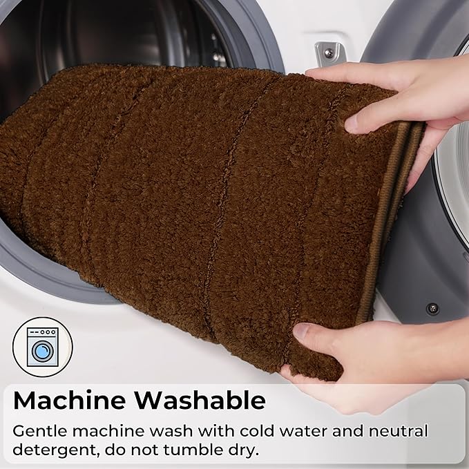 GRANNY SAYS Bathroom Rugs Sets 3 Piece, Soft Absorbent Microfiber Bath Mats for Bathroom Non Slip Washable, U-Shaped Toilet Bath Rugs for Tub Shower (Brown, 16" x 24" + 20" x 32" + U Shaped 20" x 24")