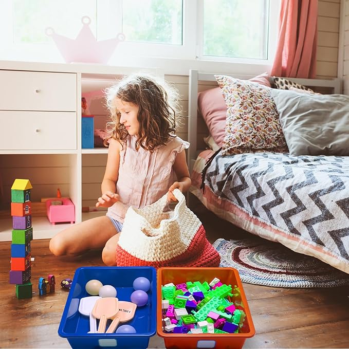 Hoolerry 24 Pcs Plastic Cubby Storage Bins Classroom Cubby Organization with Self Adhesive Labels Bin Small Stackable Storage Containers Toy Book Box for School(14 x 10 x 3 Inch,Colorful)